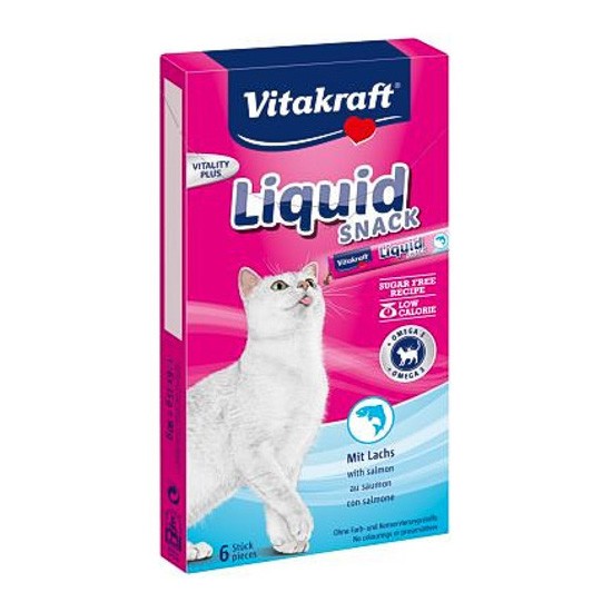 Vitakraft Liquid Snack para gatos con salmón y omega-3 6 x 18g