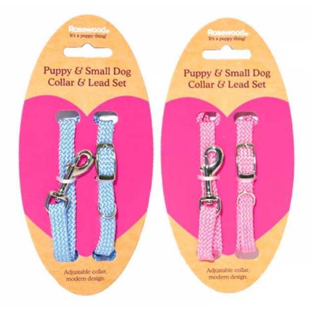 Rosewood set collar y correa puppy azul - rosa