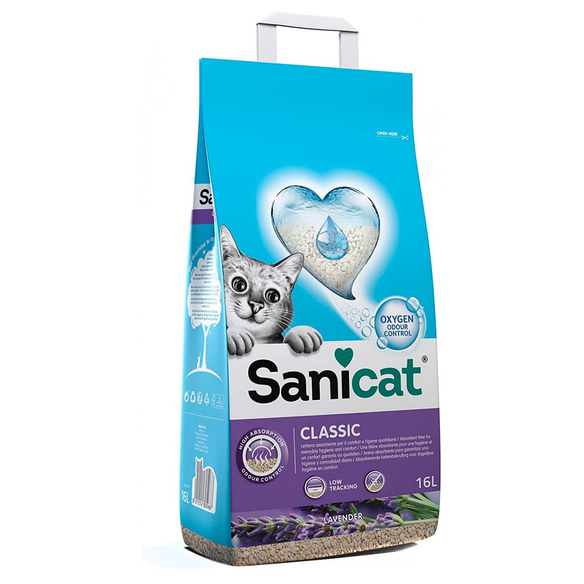 Sanicat Classic con olor a lavanda, arena para gatos 16l